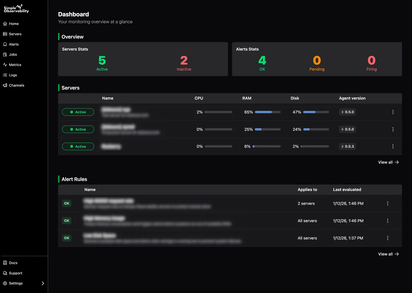 Server dashboard