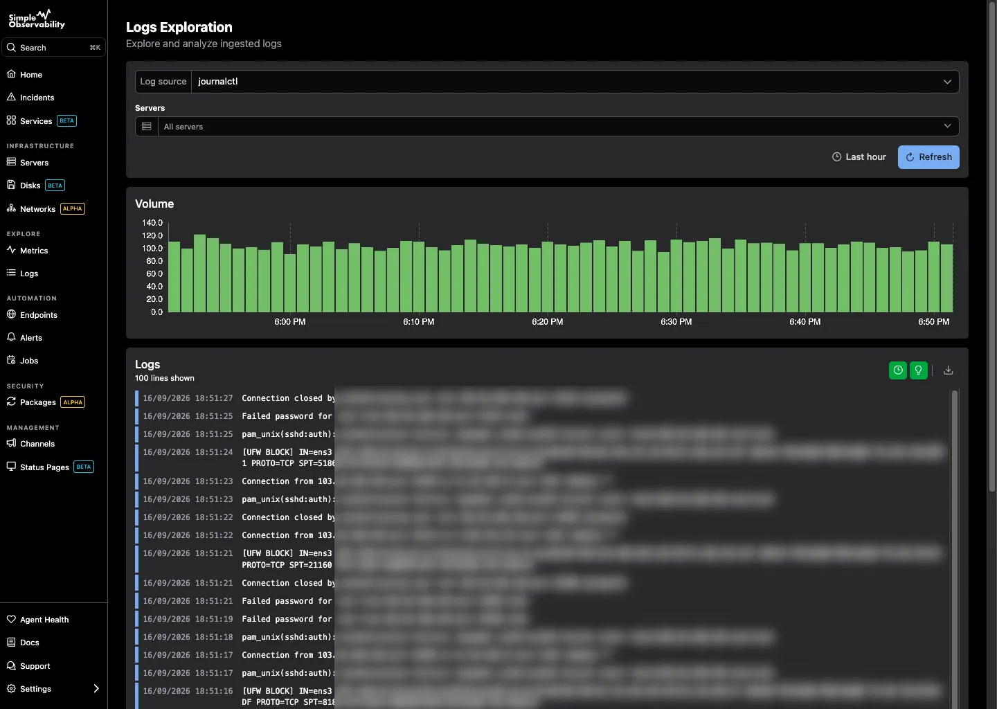 System logs search and filtering