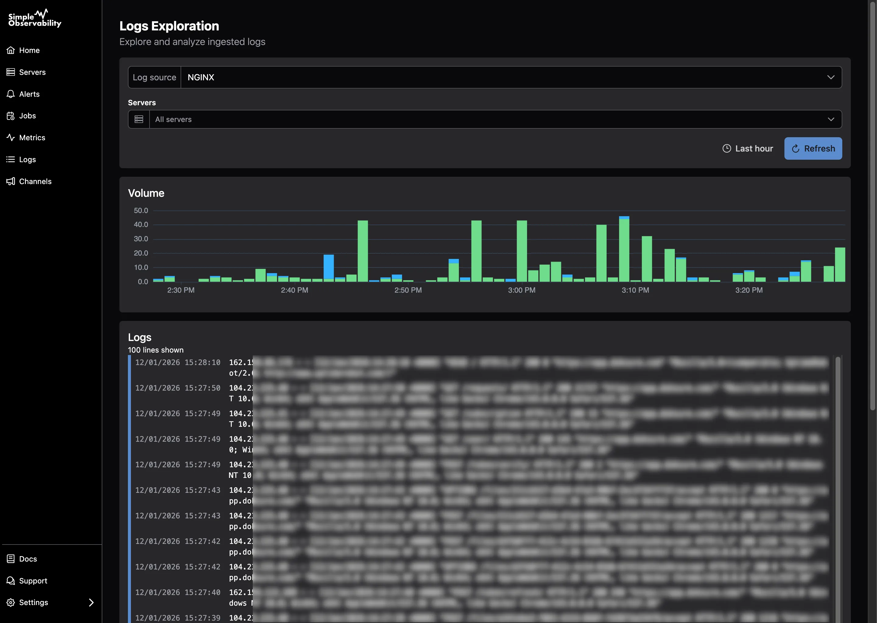 System logs search and filtering