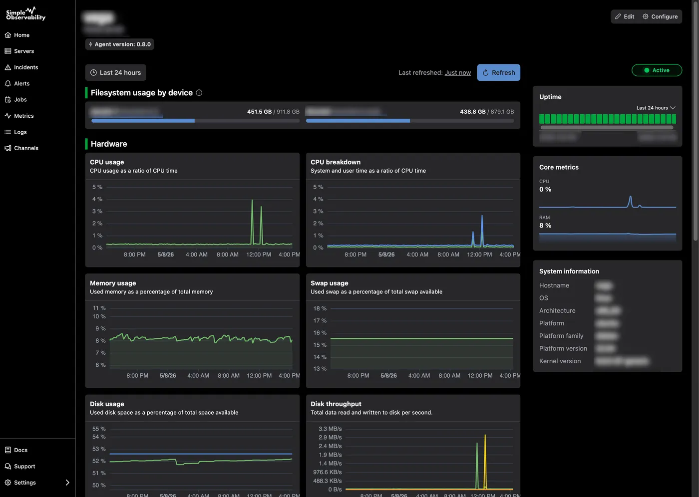 Server dashboard