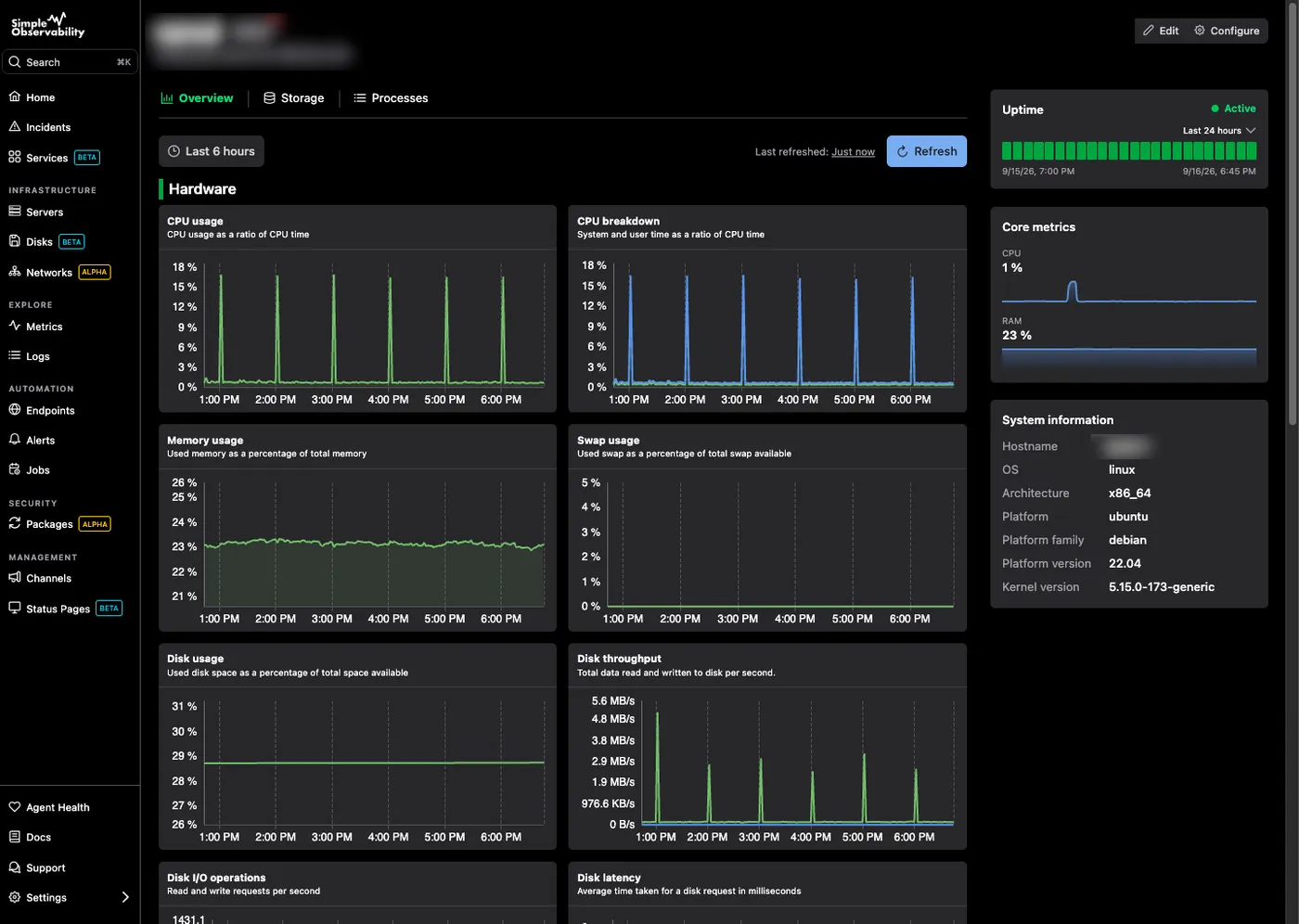 Server dashboard