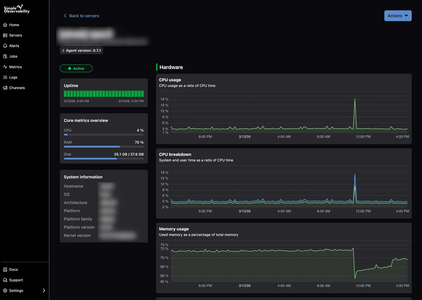 Server dashboard