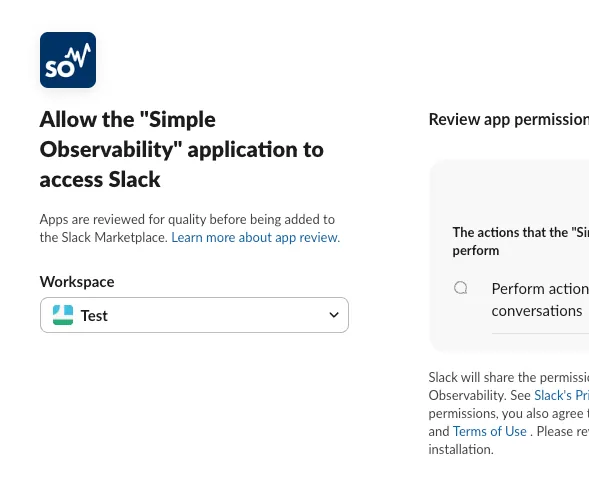 Slack authorization screen